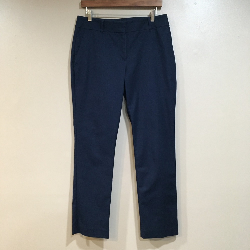 Ann Taylor Factory Stretch Straight Leg Pants Womens 8 Navy Blue Work Classic